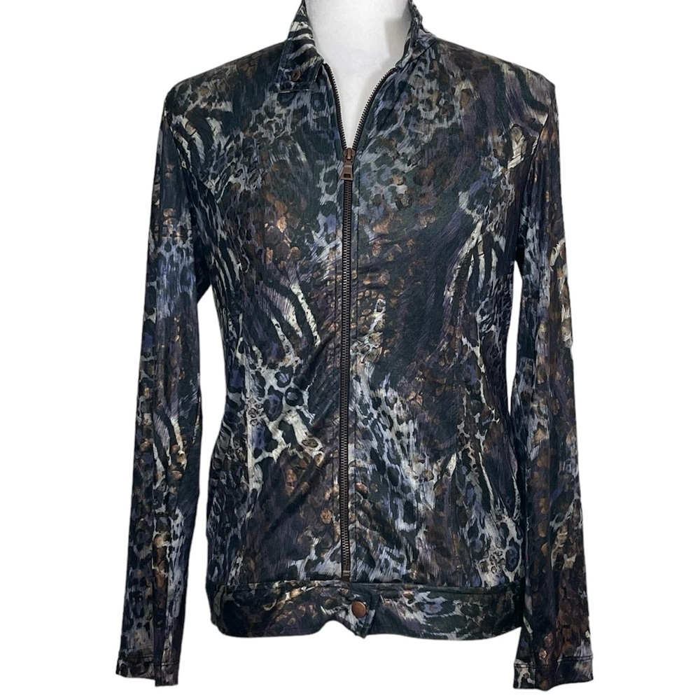 Chico’s Metallic Animal Print Zip-Up Lightweight Jacket Whimsygoth Party Glam